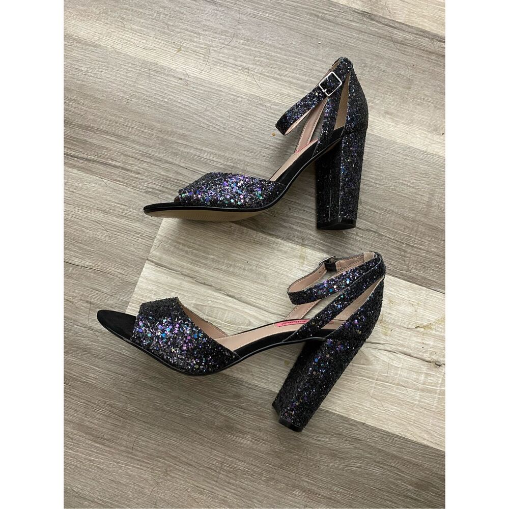 Betsey Johnson Glissten Black Blue Sparkle Peeptoe Heel Shoe, Sz 8.5, MSRP $109 - Picture 2 of 10